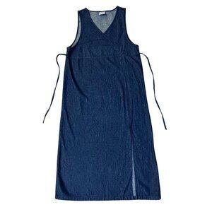 Vintage 90s Style Studio Denim Dress Womens M Used Midi Tie Waist Hong Kong